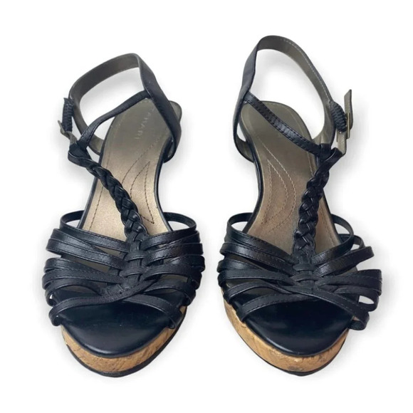 Tahari Black Stratton Braided T-strap Sandal Pumps - Picture 4 of 8